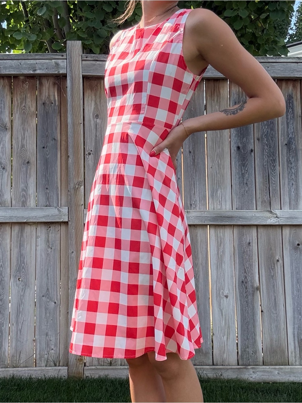 Red and White Gingham Sleeveless Dress